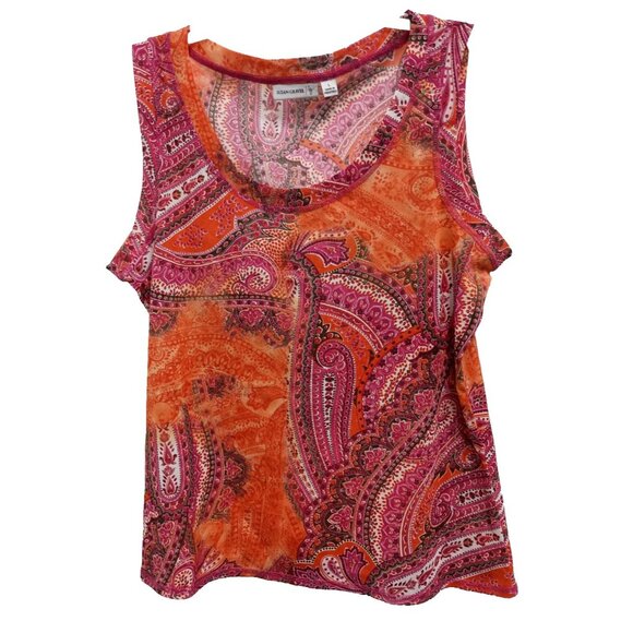 Susan Graver Tops - Susan Graver Womens‎ Tank Top Size Large Orange Pink Paisley BOHO Beach